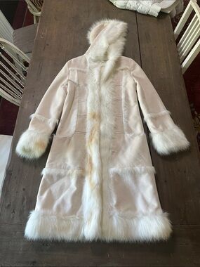 Marciano Blush Pink Faux Fur Trim Hooded Trench Coat